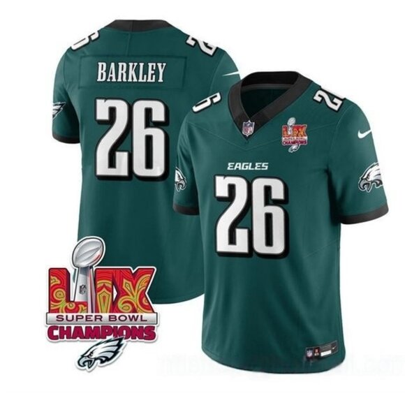 Mens Youths Kids Womens Saquon Barkley Green Super Bowl LIX CH JerseyStitched